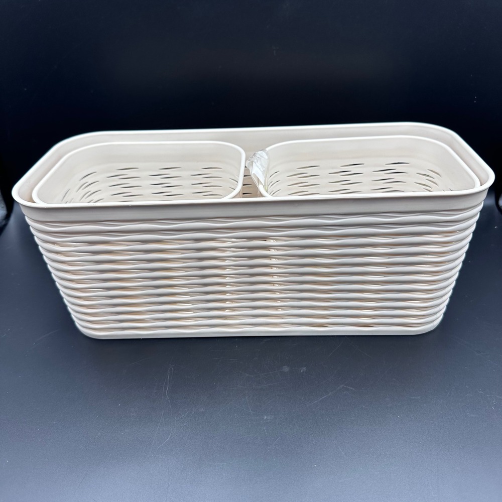 Target Brightroom 3pk Wave Assorted Storage Baskets Cream Plastic Woven Design